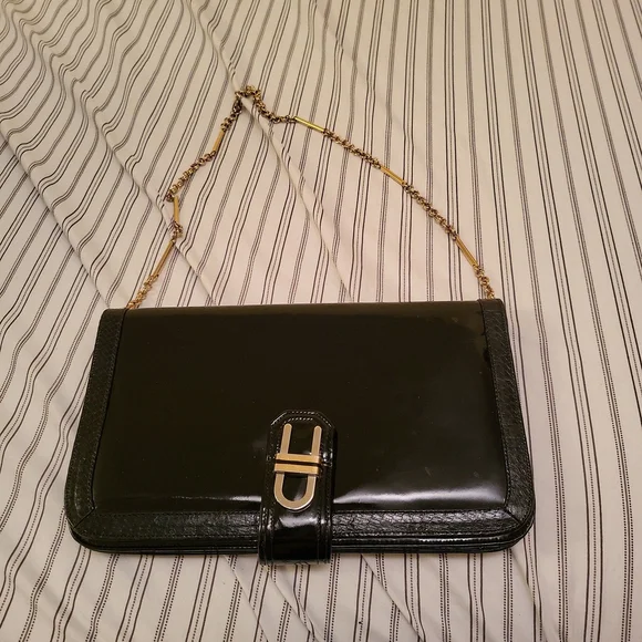 Vintage (70s) Black Patent Leather Clutch/Shoulder Bag - Picture 4 of 7